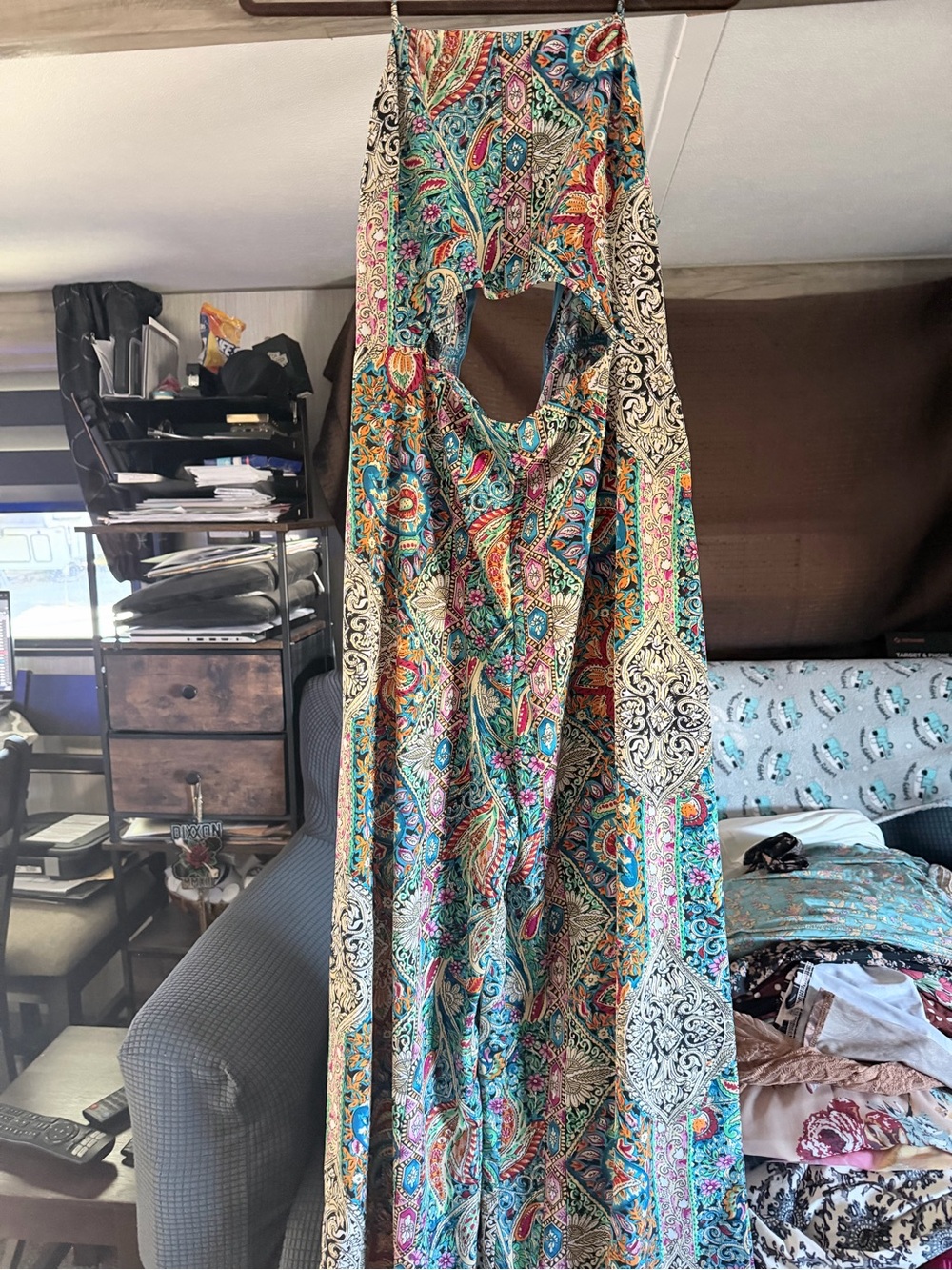 Multi-Color Paisley wide leg jumpsuit with Cutout